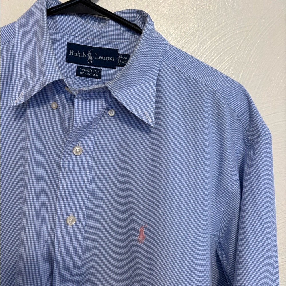 Ralph Lauren Yarmouth Blue Gingham Button Down Shirt Men’s 15.5 34/35 - Picture 4 of 7